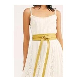 ADA Women’s Classic Wrap Obi Wide Belt Milky Butter Yellow Leather NWT